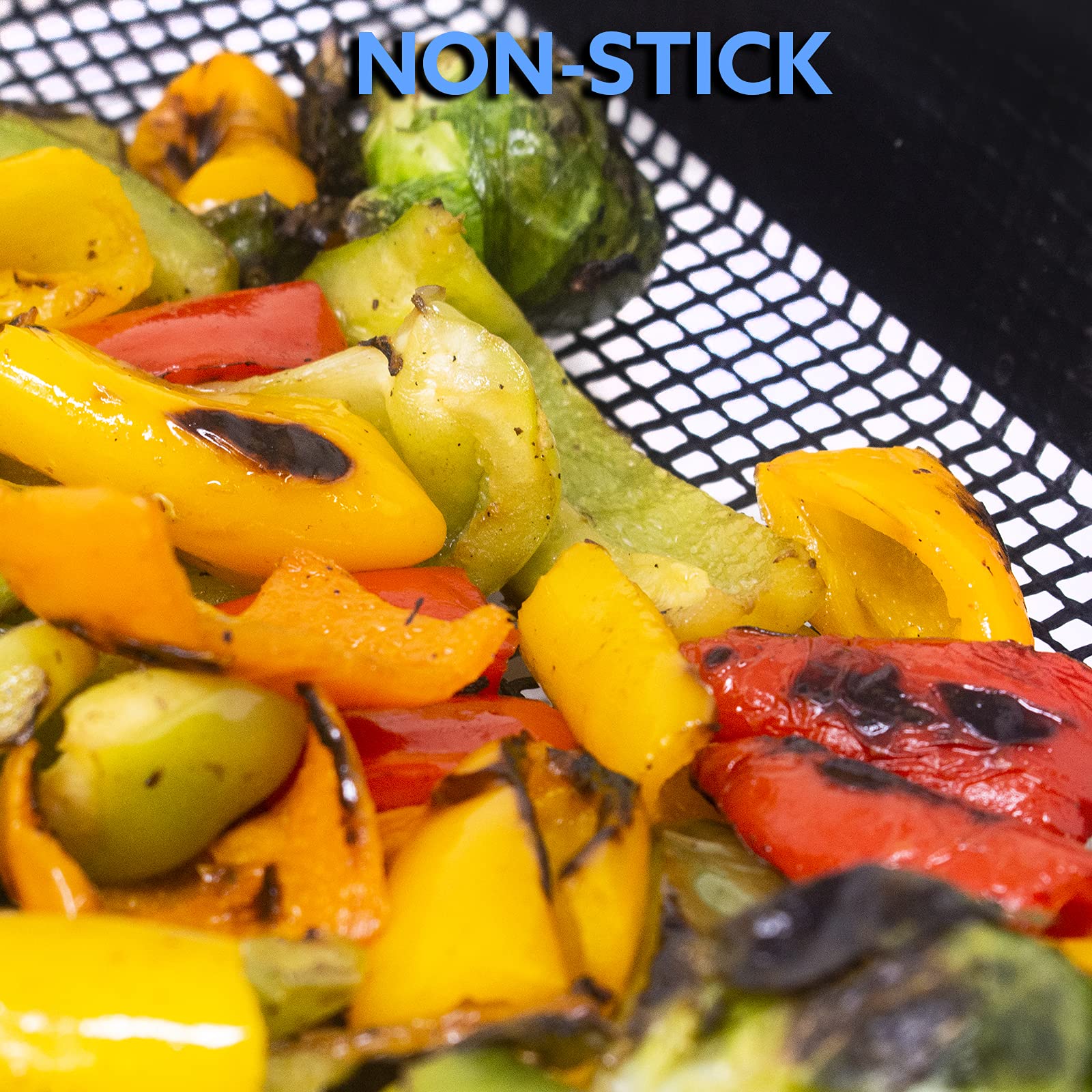 Kona Smoker & Grill Basket - For Veggies, Fish, Nuts, Cheese - 600 Degree Premium Mesh Nonstick Grilling Basket/Grill Net - Essential Grilling Accessories For Outdoor Grill & BBQ, 12x12x3 Inch - Image 3