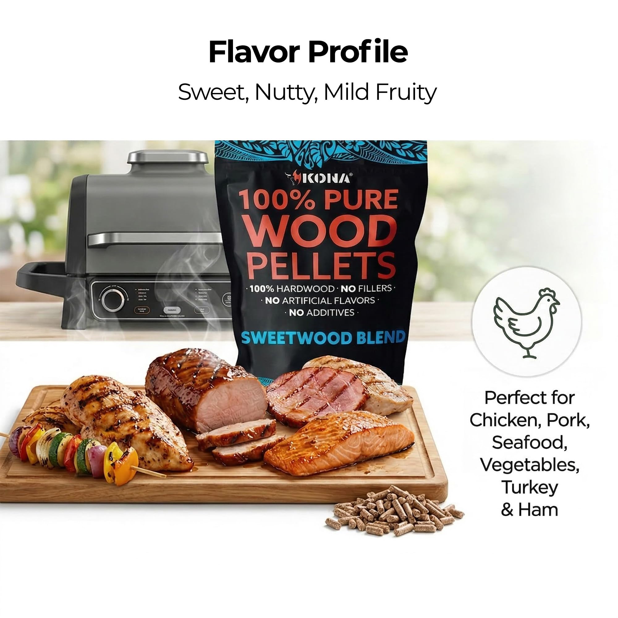 Kona Sweetwood Blend Smoker Pellets, Intended for Ninja Woodfire Outdoor Grill, 2 lb Resealable Bag - Image 3